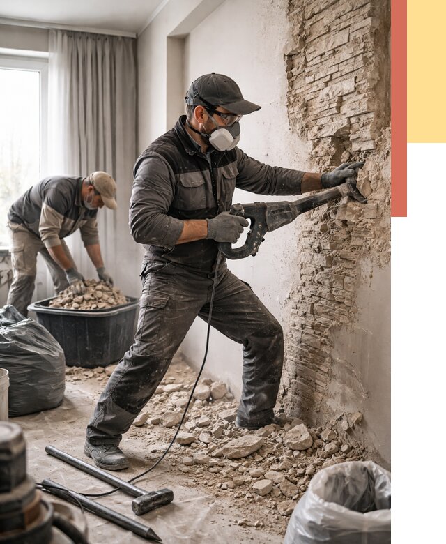 Демонтаж декоративного камня в Нерюнгри от 1575 руб/м² — быстро и недорого | ОТДЕЛОЧНИК-Нрю