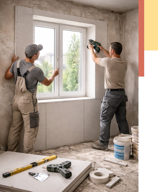 Монтаж откосов из гипсокартона в Нерюнгри от 4887 руб. под ключ | ОТДЕЛОЧНИК-Нрю