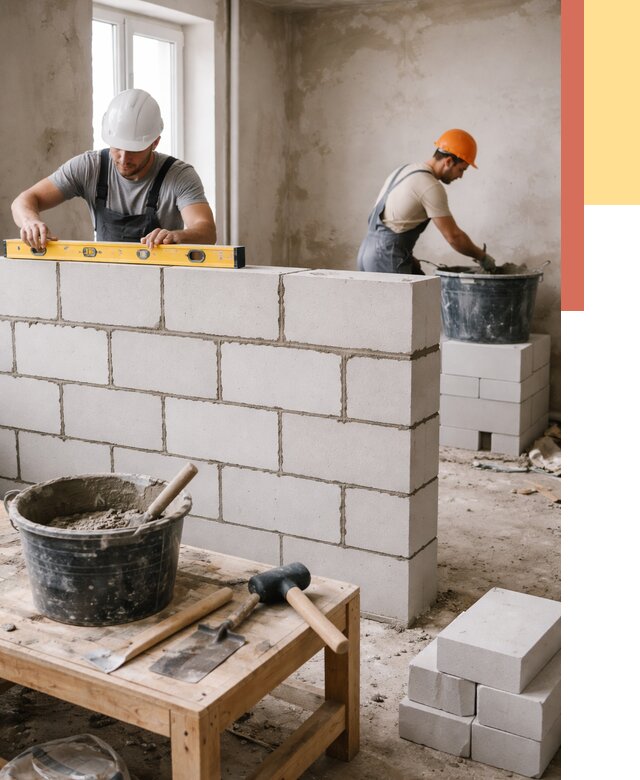 Кладка перегородок из газобетона в Нерюнгри от 3475 руб. под ключ | ОТДЕЛОЧНИК-Нрю