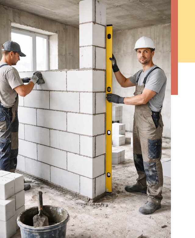 Кладка перегородок из пеноблока в Нерюнгри от 1955 руб. под ключ | ОТДЕЛОЧНИК-Нрю