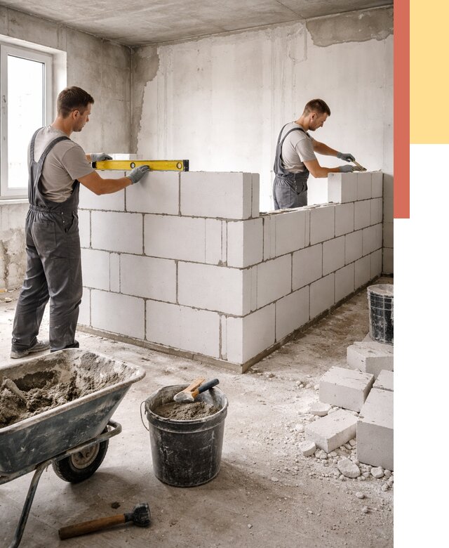 Кладка перегородок из ПГП в Нерюнгри от 2715 руб./м2 — монтаж и возведение под ключ | ОТДЕЛОЧНИК-Нрю