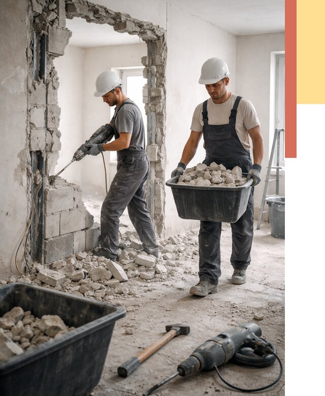 Демонтаж блоковых перегородок в Нерюнгри от 4073 руб. — быстро и недорого | ОТДЕЛОЧНИК-Нрю