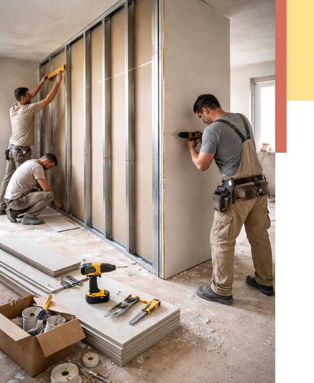 Монтаж однослойной перегородки из гипсокартона в Нерюнгри от 706 руб. | ОТДЕЛОЧНИК-Нрю