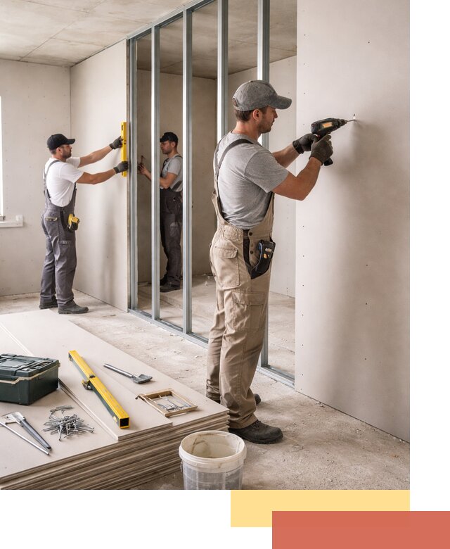 Однослойная перегородка из гипсокартона в Нерюнгри под ключ, монтаж и отделка