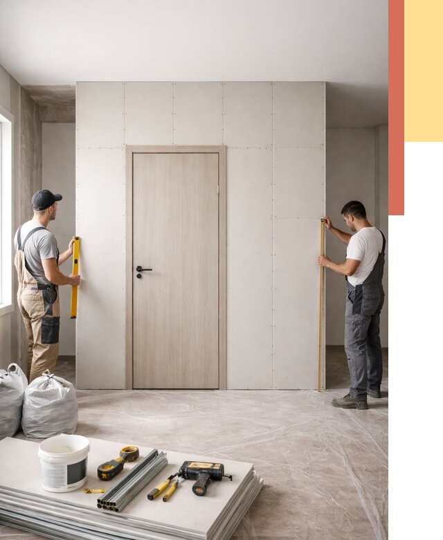 Перегородка из гипсокартона с дверью в Нерюнгри от 4887 руб. под ключ | ОТДЕЛОЧНИК-Нрю