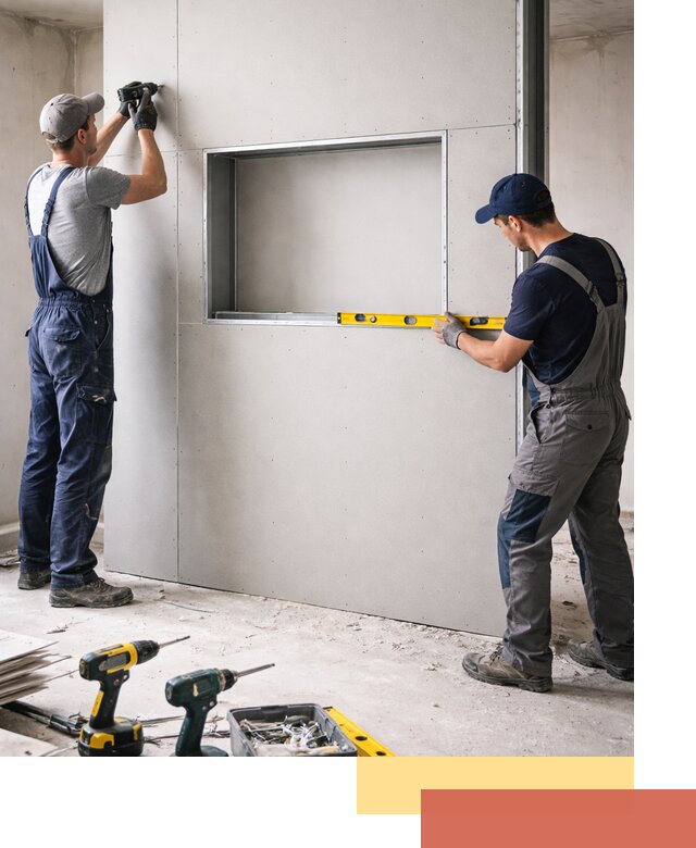 Перегородка из гипсокартона с нишей под декор в Нерюнгри