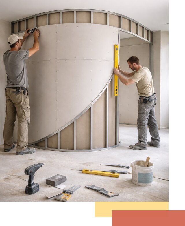 Радиусная перегородка из гипсокартона в Нерюнгри под ключ