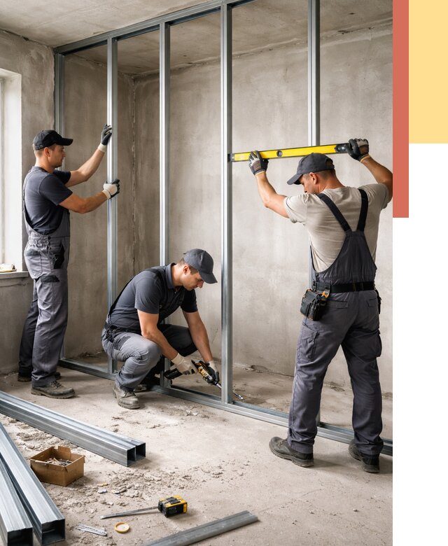 Монтаж каркаса перегородки из профиля в Нерюнгри от 815 руб. | ОТДЕЛОЧНИК-Нрю