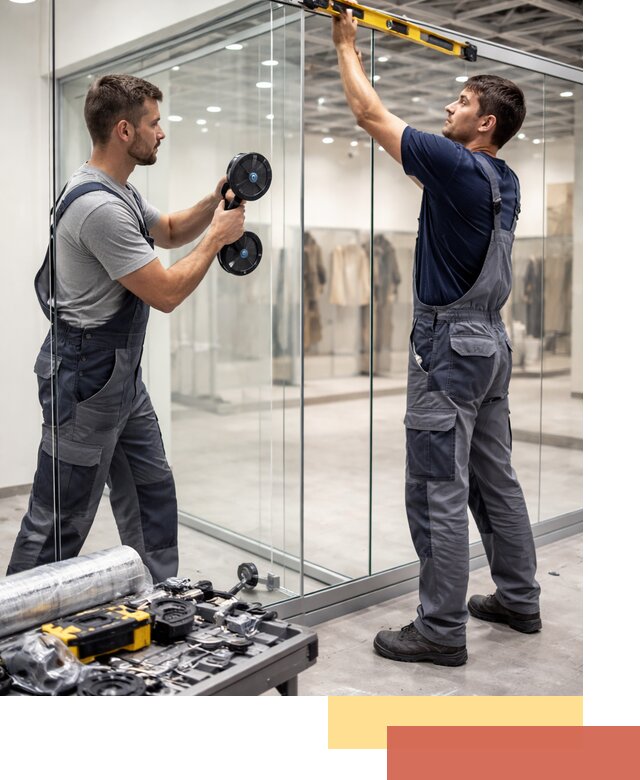 Стеклянные перегородки для магазинов в Нерюнгри — монтаж и установка