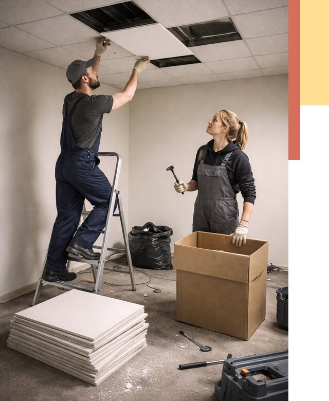 Демонтаж потолочной плитки в Нерюнгри от 4887 руб. быстро и недорого | ОТДЕЛОЧНИК-Нрю