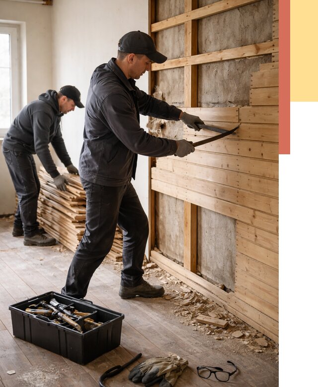 Демонтаж вагонки в Нерюнгри от 4127 руб/м2 — быстро и недорого | ОТДЕЛОЧНИК-Нрю