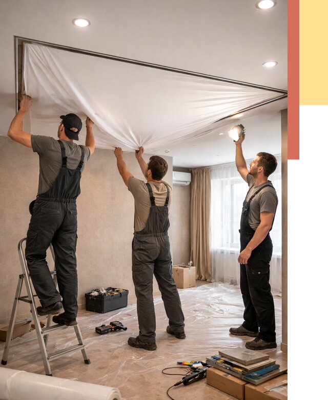 Монтаж ПВХ натяжного потолка в Нерюнгри от 3801 руб. под ключ | ОТДЕЛОЧНИК-Нрю