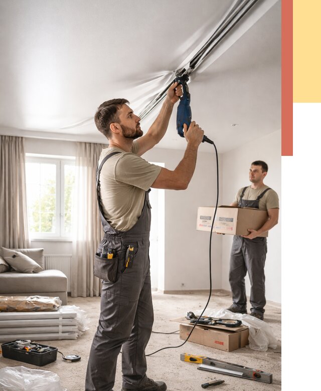 Монтаж сатинового натяжного потолка в Нерюнгри от 3801 руб. | Быстро, недорого — ОТДЕЛОЧНИК-Нрю