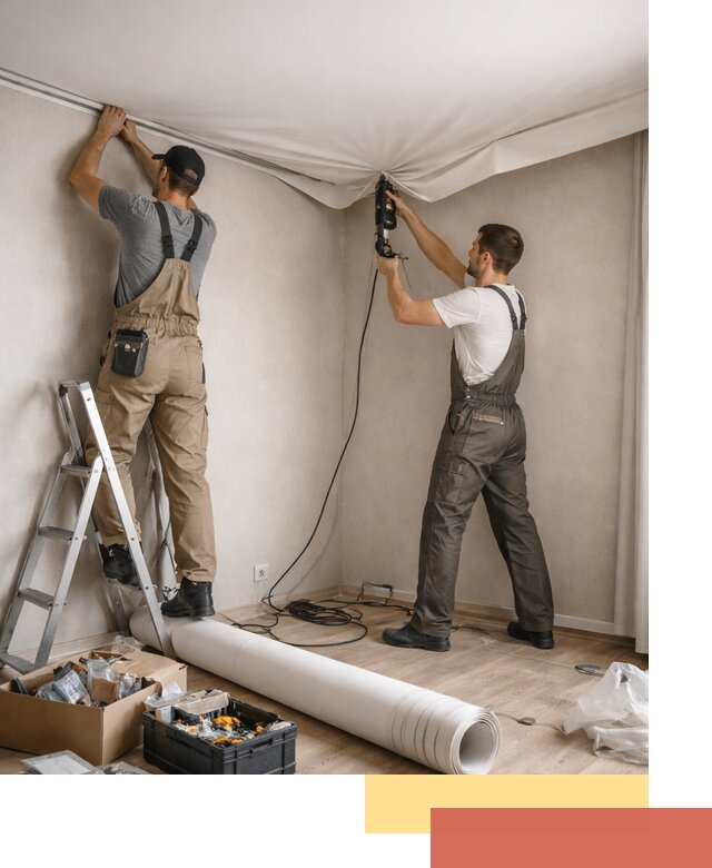 Монтаж цветного натяжного потолка в Нерюнгри за один день