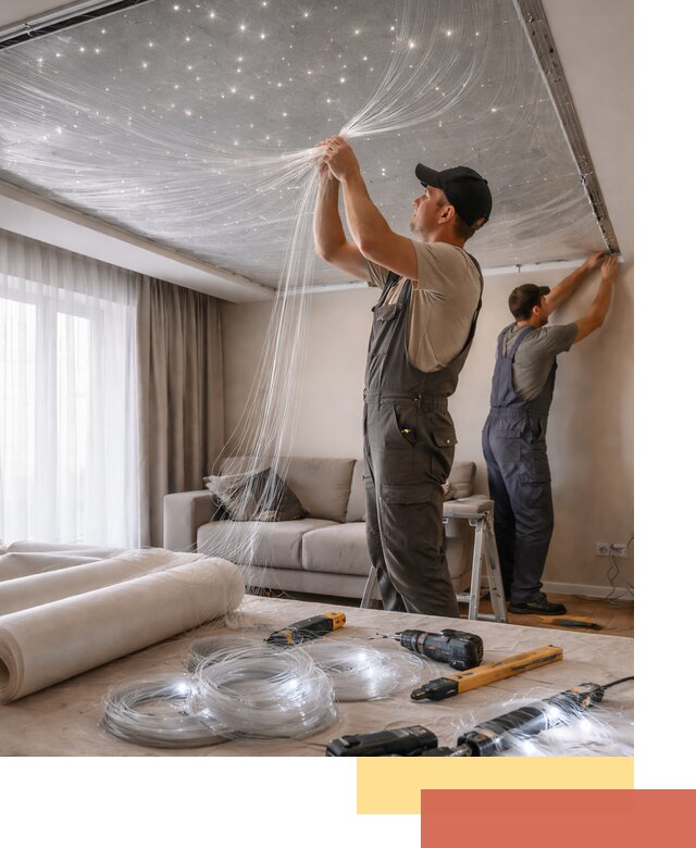 Монтаж натяжного потолка «Звездное небо» в Нерюнгри