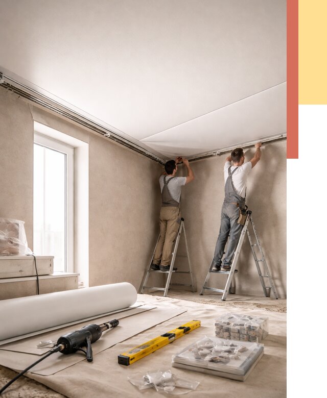 Монтаж натяжного потолка в спальне в Нерюнгри от 4127 руб. под ключ | ОТДЕЛОЧНИК-Нрю