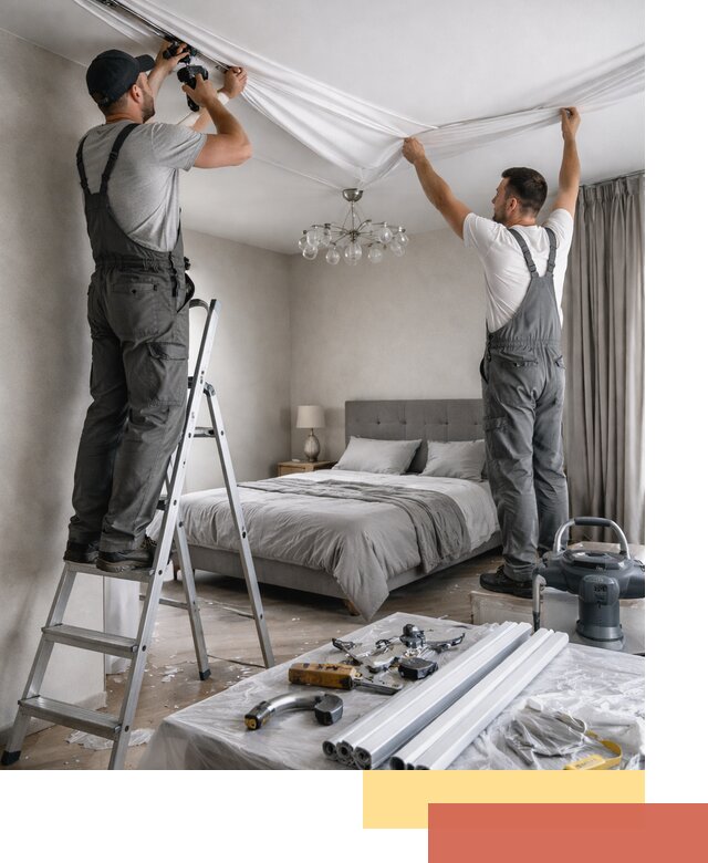 Монтаж натяжного потолка в спальне в Нерюнгри