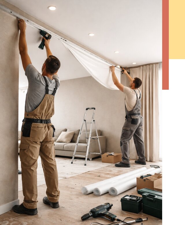 Монтаж натяжного потолка в гостиной в Нерюнгри от 597 руб. | ОТДЕЛОЧНИК-Нрю