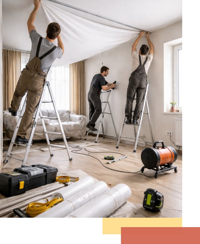 Монтаж натяжного потолка в гостиной в Нерюнгри