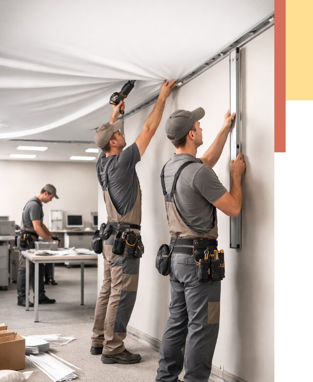 Монтаж натяжного потолка в офисе в Нерюнгри от 489 руб/м² — быстро и недорого | ОТДЕЛОЧНИК-Нрю