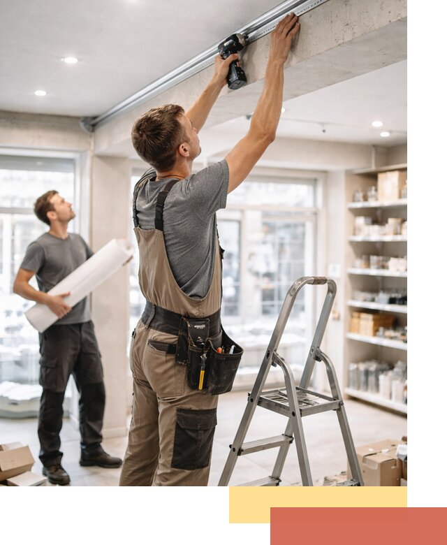 Монтаж натяжных потолков в магазине в Нерюнгри