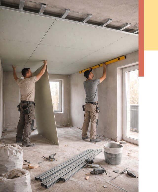 Одноуровневый потолок из гипсокартона в Нерюнгри от 815 руб. — монтаж под ключ | ОТДЕЛОЧНИК-Нрю