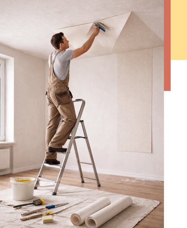 Поклейка обоев на потолок в Нерюнгри от 4887 руб. быстро и недорого | ОТДЕЛОЧНИК-Нрю